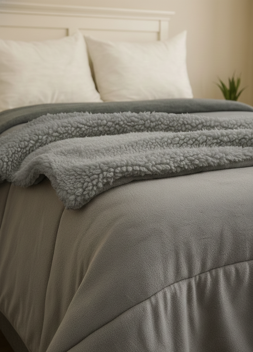 COBERTOR BORREGA MATRIMONIAL GRIS