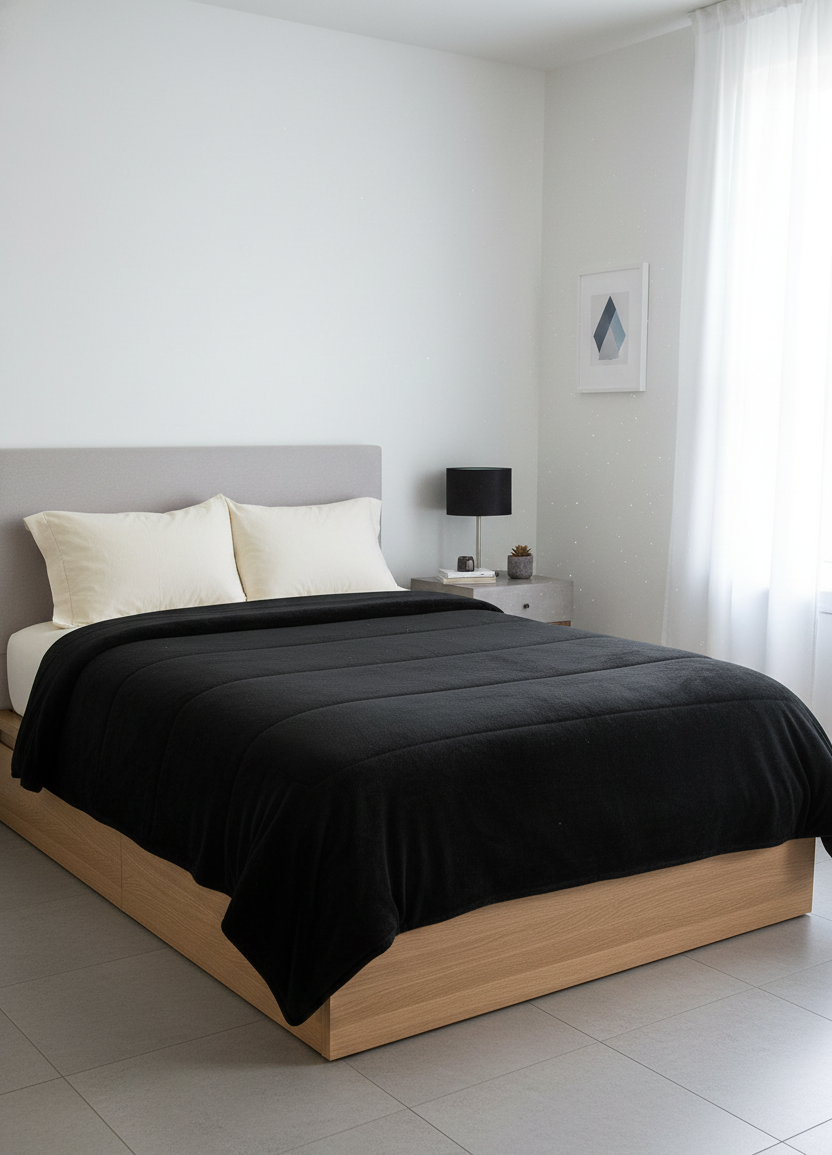 COBERTOR BORREGA MATRIMONIAL NEGRO